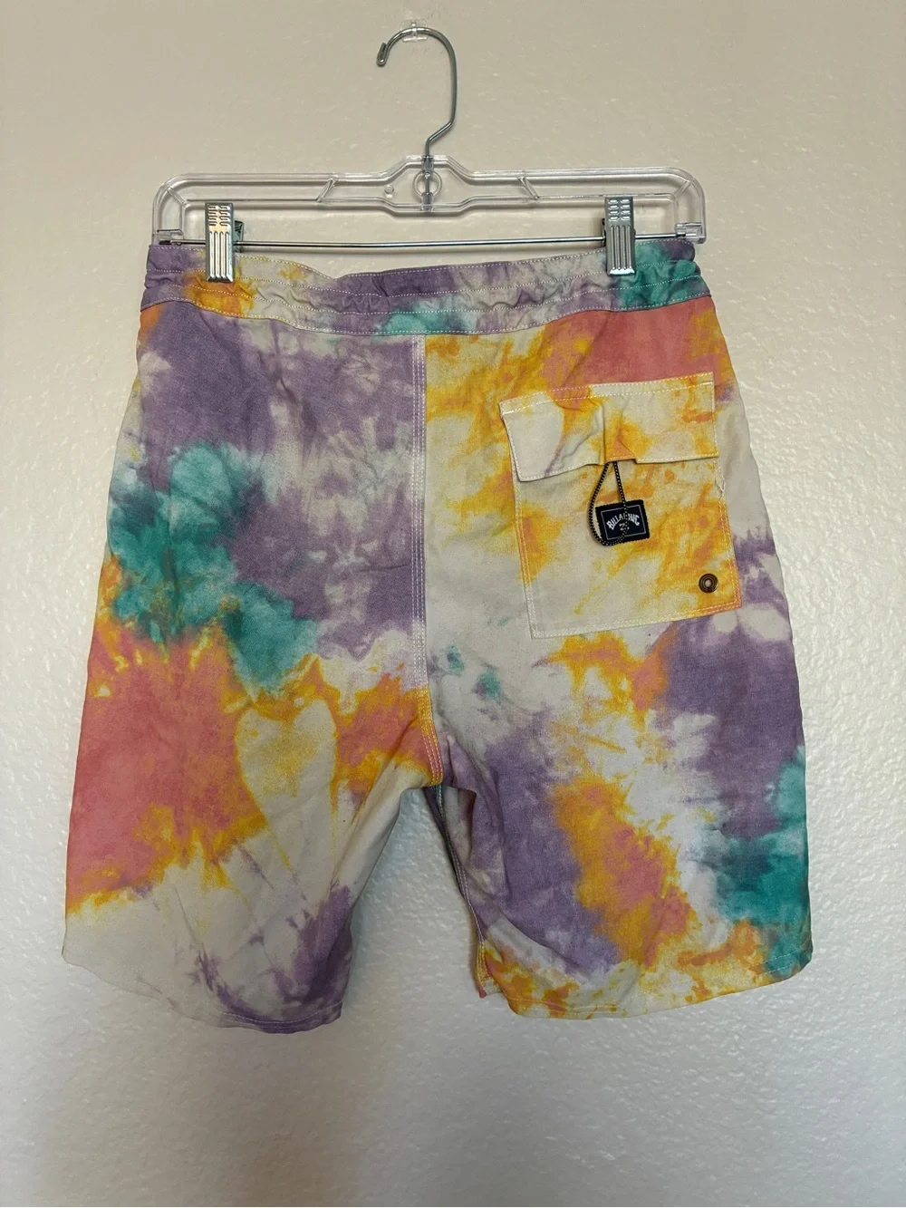 Billabong Men's Tie-Dye Swim Trunks Purple, Yellow & Teal Size 28 Lo Tide Beach